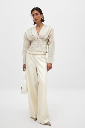 Handpicked x NA-KD Vävda vida byxor med hög midja - Byxor med hög midja - Beige - EU 40