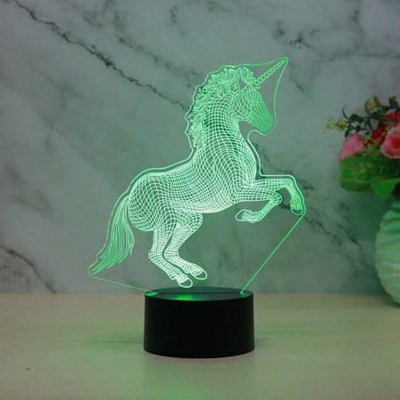 WJ 3D Illusion Lampe 3D Natlampe Enhjørning 3D LED Natlampe Skrivebordslampe Romantisk Gave 7 Farver Skift Natlampe