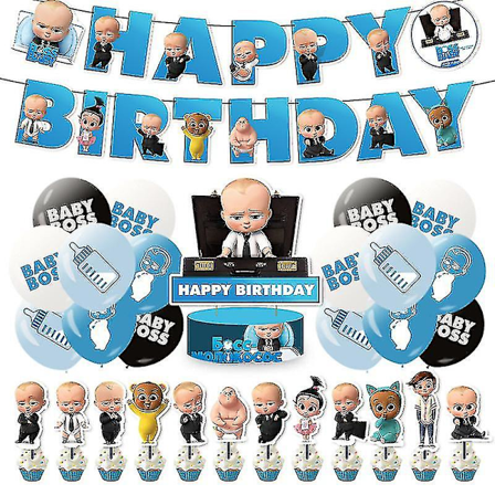 Baby Boss Födelsedagsfest Dekorationer, Grattis På Födelsedagen Banner Tårta Toppers Ballonger Set