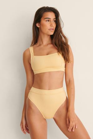 NA-KD Swimwear High Waist Wide Rib Bikini Panty - Bikini - Gul - Small