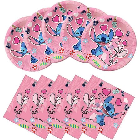 40 st Rosa Lilo och Stitch Kalastillbehör, Stitch Kalas 20 Tallrikar och 20 Servetter, Lilo och Stitch Flicka Kalas Dekorationsmaterial