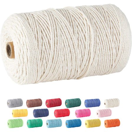 Reb 2mm x 437m (~400m) 100% Naturlig Bomuld Blødt Ufarvet Reb til Håndlavede Planter