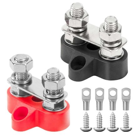 Batteri Strømfordelings Terminalblok M8 Dobbelt Terminal Batteri Terminalblok 12V-48V til Bil Lastbil Båd Sort og Rød