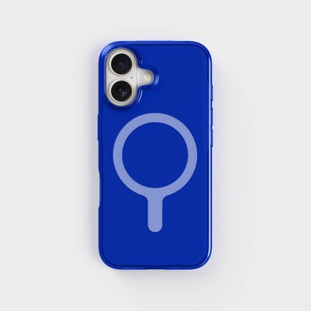 Getönte blaue durchsichtige Handyhülle mit weißem MagSafe-Bundle, iPhone 16