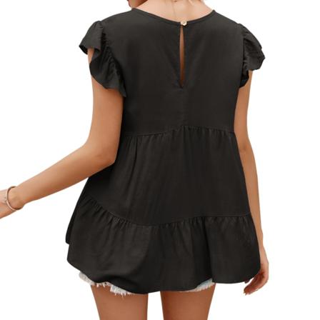 Dam T-shirt Sommar Spets Rund Hals Kort Ärm Casual Lös