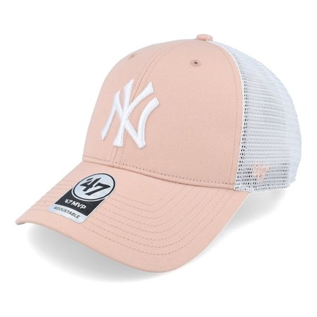 47 Brand - Rojo unconstructed Gorra - New York Yankees Branson Mvp Dusty Mauve/White Trucker @ Hatstore