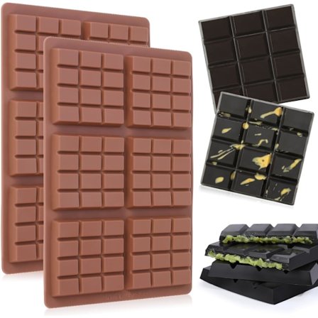 Sjokoladeform i silikon, dype, lett å bryte, ikke-klebende, for protein- og energibarer, firkantet, tykk, sjokoladeforme, voksmelteform, 2-pakning