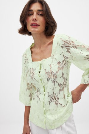 NA-KD - Kortermet topp med knyting - T-shirts og topper - Grønn - XS