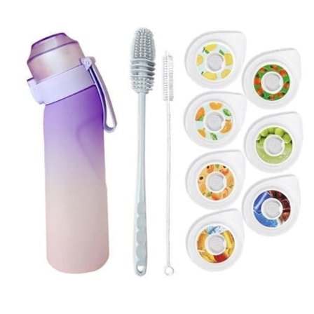 OBOSOE Air-Up Luftvandflaske 650ml – 7 Smagskapsler | Sukkerfri & Aromatisk | Gradient Lilla med Sugerør