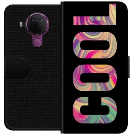 Yhteensopiva Lompakkokotelo Nokia Nokia 5.4 Nykytaiteellinen typografia taiteilu sanaa LOVE nestemäisissä sateenkaariväreissä mustaa taustaa vaste