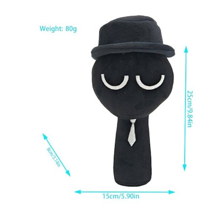 Sprunki plyslegetøj, Sprunki spil plyslegetøj, til voksne, børn, dukker, bedste gaver Sort hat