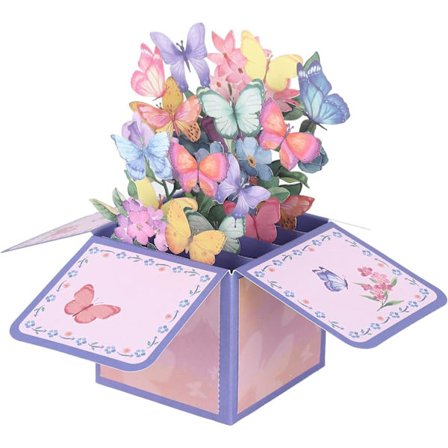 3D-hilsenkort, blomsterkurve, buketkort/sommerfugl 3D, fødselsdag, jubilæum Valentinsdag gaver til hende, blomster (lyserød)