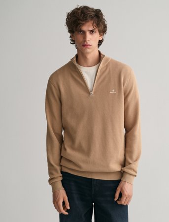 GANT Cotton Pique Half Zip - Beige - XXXL