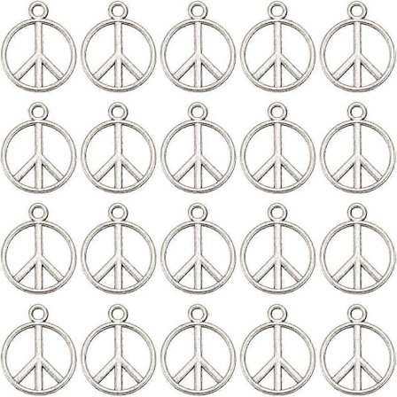 1 Ask 100 st Fredsberlocker Bulk Fredstecken Charm Fredslogga Antik Silver Vintage Legering Platt Rund Ihålig Metall Symbol Charms för 