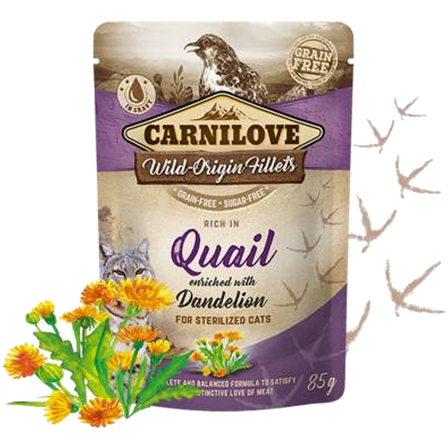 Carnilove - Cat Pouch Vaktel beriket med løvetann 85g - Katt - Kattefôr & kattemat - Våtfôr og våtmat - ZOO.no