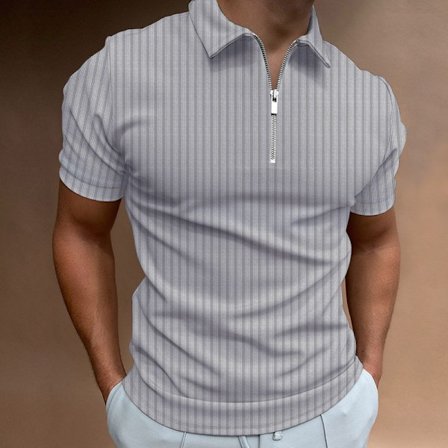 2025 Ny Casual Slim Fit Kortermet Glidelås Stripet Revers T-skjorte Topper Polo Skjorte