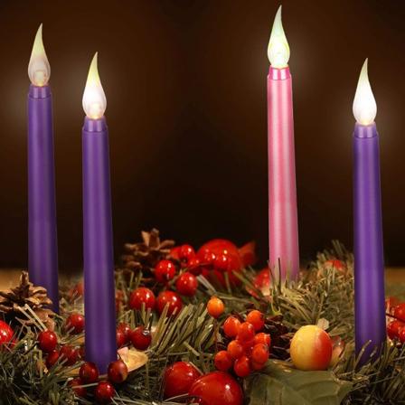 4 stk. LED-flammeløse adventslys sæt lilla og lyserød adventslys