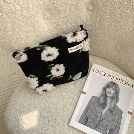 Kosmetisk förvaringsväska Plysch Makeup Organizer SVART