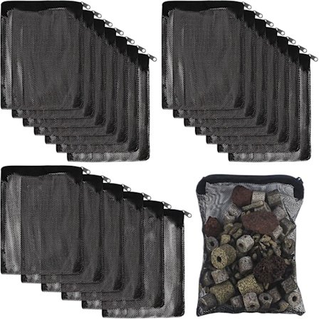 20 stk. Akvariefiltermedieposer 20x15 cm Fine Maskeposer Genanvendelige Filterposer med Plastiklynlås til Biosfærer, Keramiske Ringe (Sort)