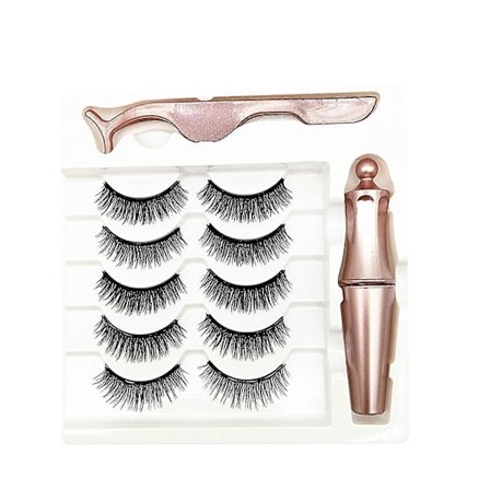5 Par Magnetiska Ögonfransar & Magnetisk Eyeliner Kit Vattentät Återanvändbar Naturlig Lösögonfransar Flytande Eyeliner Set