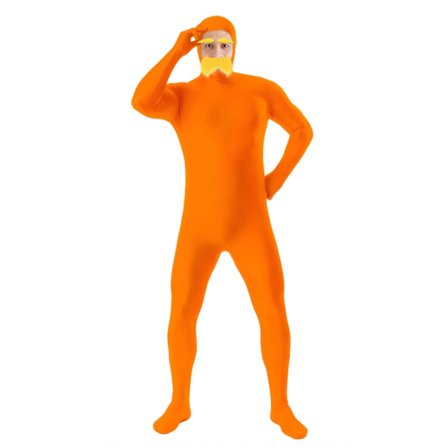 Oransje Helkroppskostyme Oransje Jumpsuit Kostyme Med Gult Skjegg Øyenbryn Morsom Fest Cosplay Antrekk