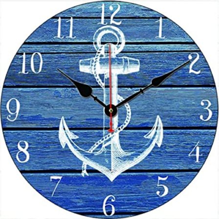 10 Tommer Blå Anker Vægur, Lydløs Ror Navigationsur, Nautisk Vintage Trævægur til Køkken/Stue/Soveværelse