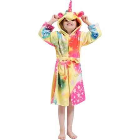 Barnas badekåper Badekåpe 3D Enhjørning med hette, Jenter Gutter Fleece Myk Kigurumi Tegneserie Morgenkåpe Nattøy Pyjamas Lommer B unicorn 4 120