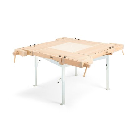 Tischlerwerkbank für 4 Personen mit Gasdruckverstellung, 1600x1600 mm, Buche