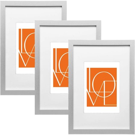 Rootz 3 Set Silver Picture Frame - Photo Gallery - MDF Frame - Skyddade foton - 13x18 cm - MDF -klass E1 med plexiglas, papper Passepartout