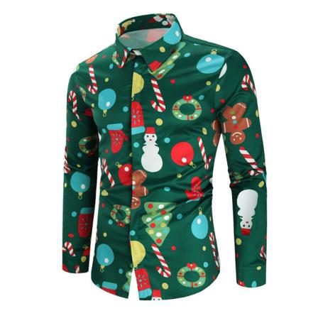 Men Snowman Print Toppar Långärmade Button Down Julskjortor
