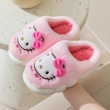 Barnesko for jenter HelloKitty Søte tegneseriehussko Vinter Tykke Slippers Hold Varm Kawaii Sklisikre Slippers 21752-Rosa 37-38