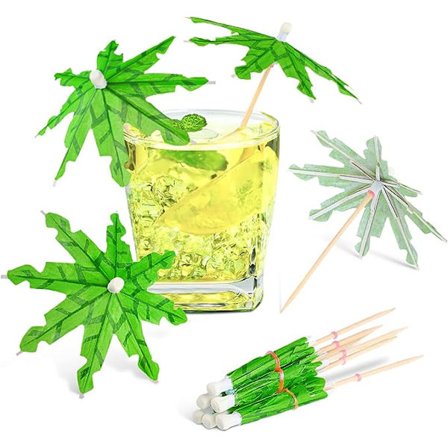 150 st kokosblad drinkparaplyer cocktailpinnar parasoll cocktailparaplypinnar med trä tandpetare för sommar Hawaii cupcake toppers Um