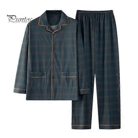2 stk./sæt Herre Pyjamas Sæt Plaid Print Revers Langærmet Enkeltknappet Skjorte Elastisk Talje Lange Bukser Sæt Løs Pasform Loungewear Sæt