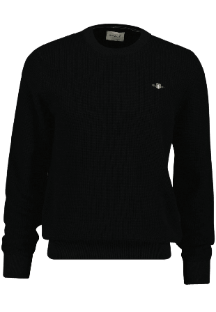 GANT Textured Cotton Crew Neck Sweater Tröjor Herr Svart L