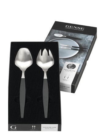 Gense Salatbestik Focus De Luxe 26,8 Cm Sort/Mat 2 Pcs Set - Silver - L26.8CM