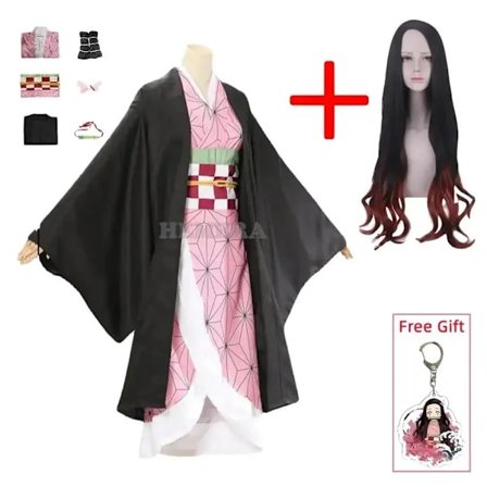Kamado Nezuko Cosplay Kostyme Anime Kimono Kamado Nezuko Parykk Uniform Halloween Kvinner Barneklær child 130.