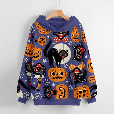 Dam Pumpa Print Toppar Dragsko Långärmad Pullover Hoodies