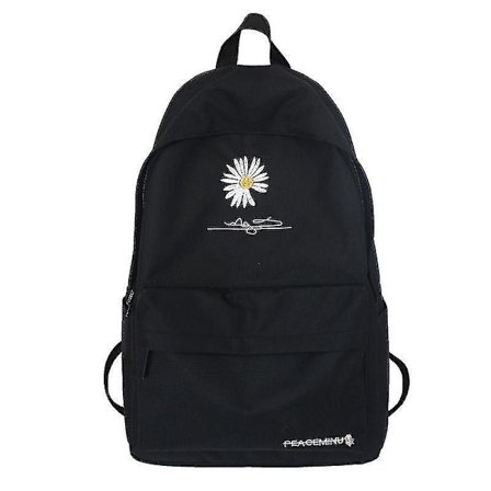 New Solid Backpack Girl School Bags For Teenage School Bag Nylon Daisy Printing Bag Black