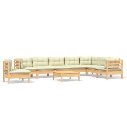 Vidaxl Loungegrupp Med Gräddvita Dynor 9 Delar Massiv Furu Creme