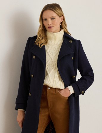 Lauren Ralph Lauren Double-Breasted Wool-Blend Twill Coat - Navy - 42