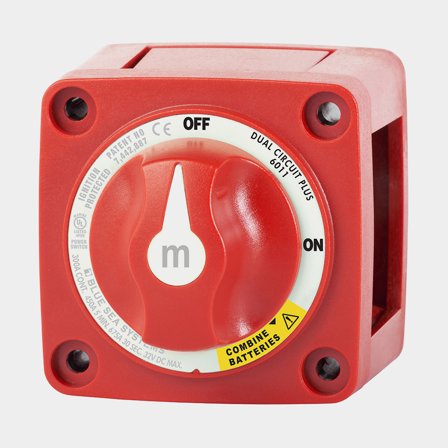 Blue Sea Systems Huvudströmbrytare 2-batt 300A Mini Dual Circuit Plus, röd batteriväljare för marin användning, 32V