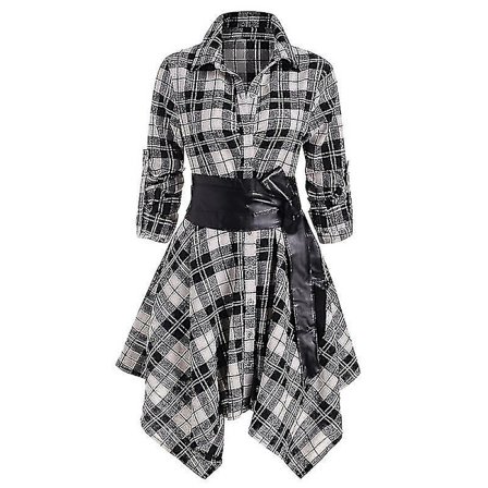 Kvinnors Pläd Klänning Långärmad Button Down Belted Shirtdress Bästa present