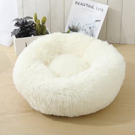 Rund plysj kjæledyrreir - Perfet white Outer diameter 110cm