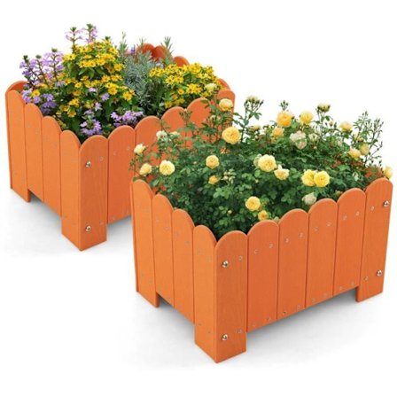 COSTWAY-setti, 2 HDPE-kasvispuutarharuutua - Viem rirei t, Aidan muotoilu, Vahvistettu poikkipalkki, Kukkalaatikko - Oranssi Orange