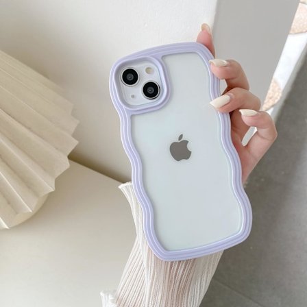 Kompatibel med iPhone 11 Cover, Sødt Krøllet Bølget Ramme Gennemsigtigt Cover - Lilla