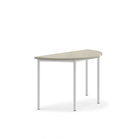 Desk SONITUS, semi-circular, 1200x600x720 mm, light grey linoleum, white
