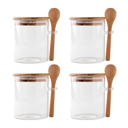 4-pack Glasbehållare för Overnight Oats med Lock och Skedar