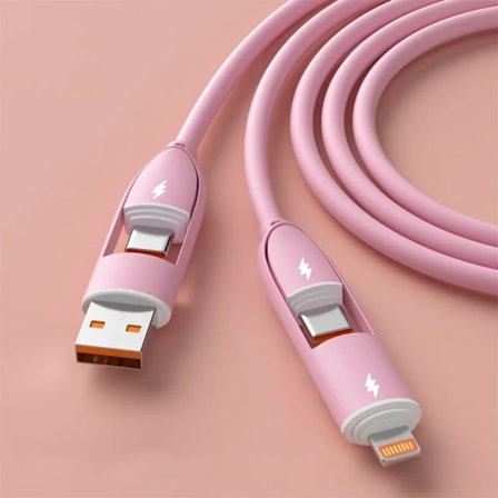 4-i-1 Silikagel MFi-certifierad USB-kabel Typ C Usb Micro För Iphone Samsung Huawei Xiaomi Multiport Multipla Laddningskablar