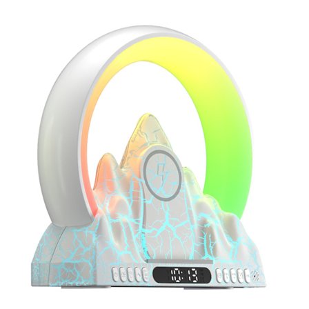 Färgglad Flame Mountain trådlös laddningsväckarklocka