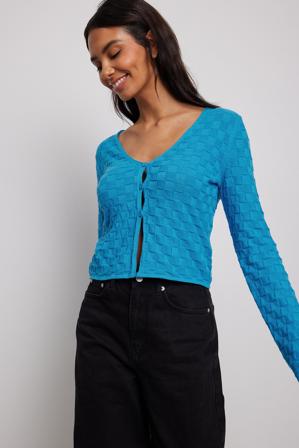 NA-KD Gilet noué en maille carrée - Tricot fin - Bleu - XX-Small